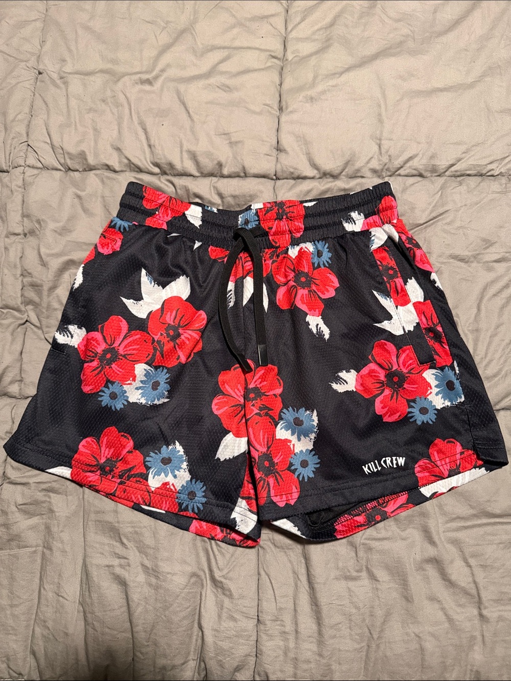 Kill Crew Black Athletic Shorts with Red & Blue Floral Print